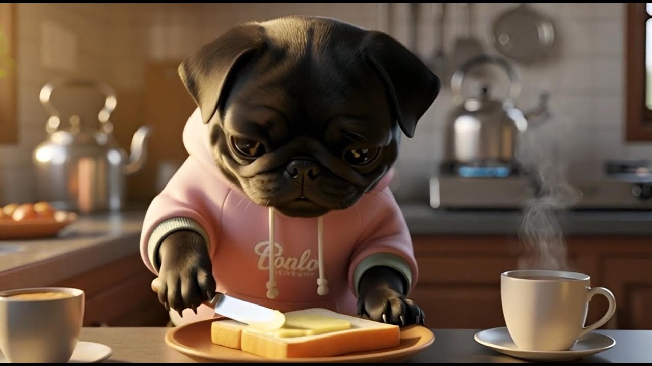 A calm morning routine of a happy Pug 🐶🐾 | A day in the life of a puppy - Cozy life routine.