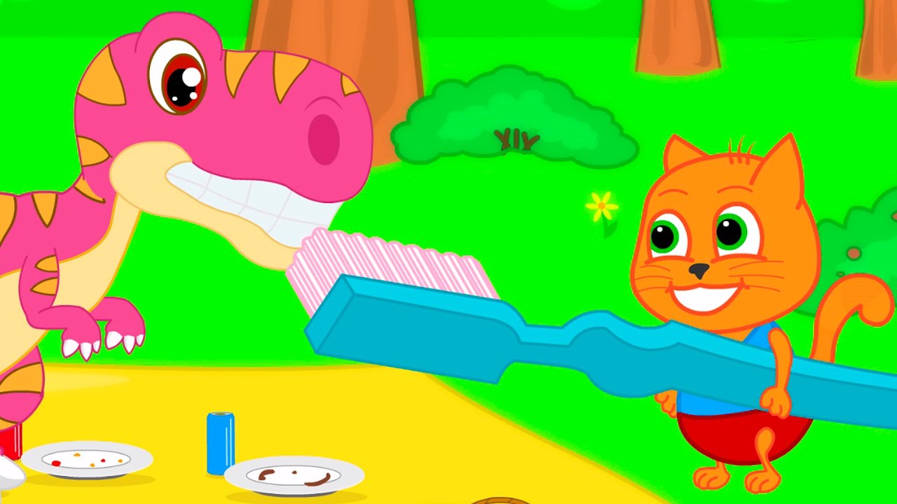 Cats Family in English - Dino Dentist Cartoon for Kids