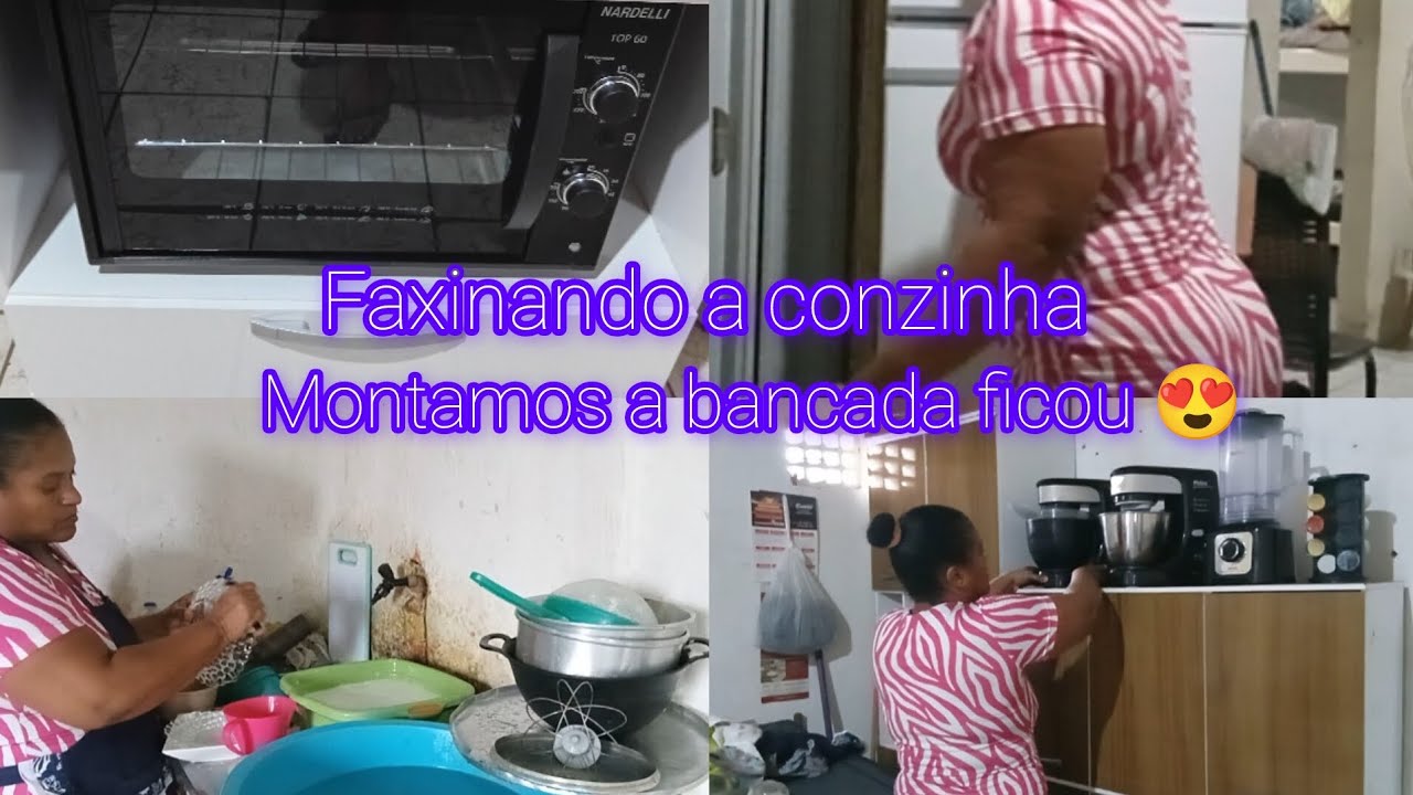 Faxina na cozinja e armario montamos a bancada. Ficou linda🥰🥰