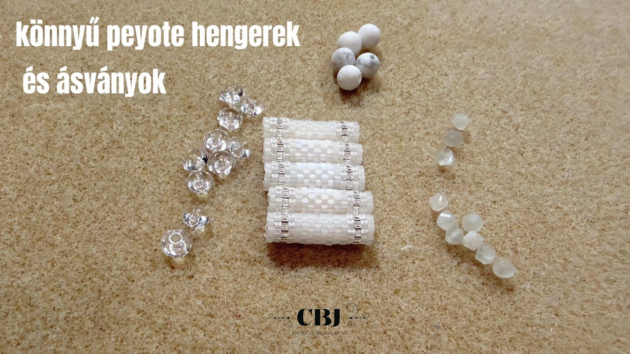 Lapos páros peyote karkötő ásványokkal – Howlit, hegyikristály és holdkő | CBJU tutorial