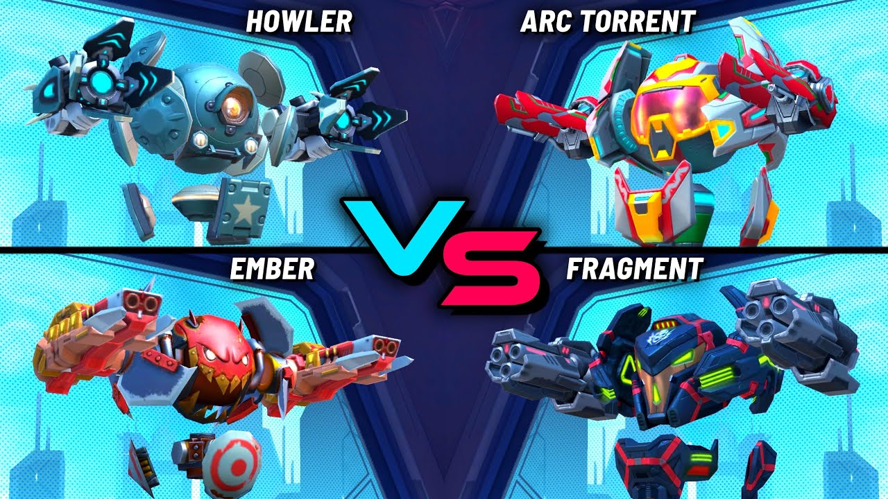 Surge & Howler 12 vs Ember Gun 12 vs Arc Torrent 12 vs Fragment Gun 12 - Mech Arena