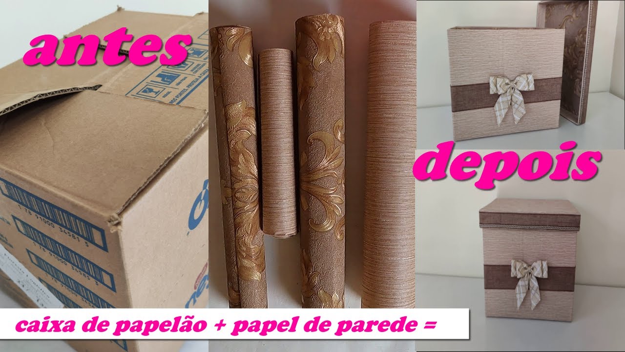 IDEIA COM CAIXA DE PAPELÃO E PAPEL DE PAREDE🤩🤩#DIY# ORGANIZADOR C/TAMPA