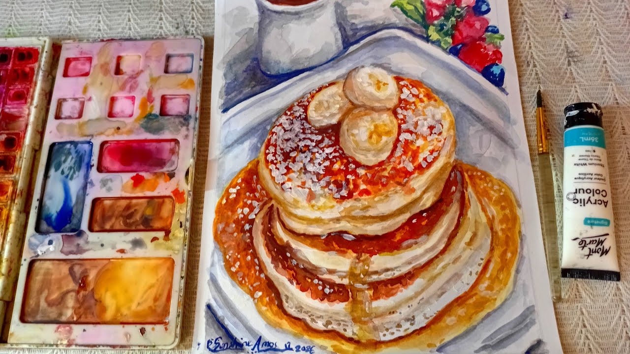 ✨️(ASMR) Cozy Paint with Me - [Banana Pancakes 🥞 🥪🍪] Watercolor Painting Session. 