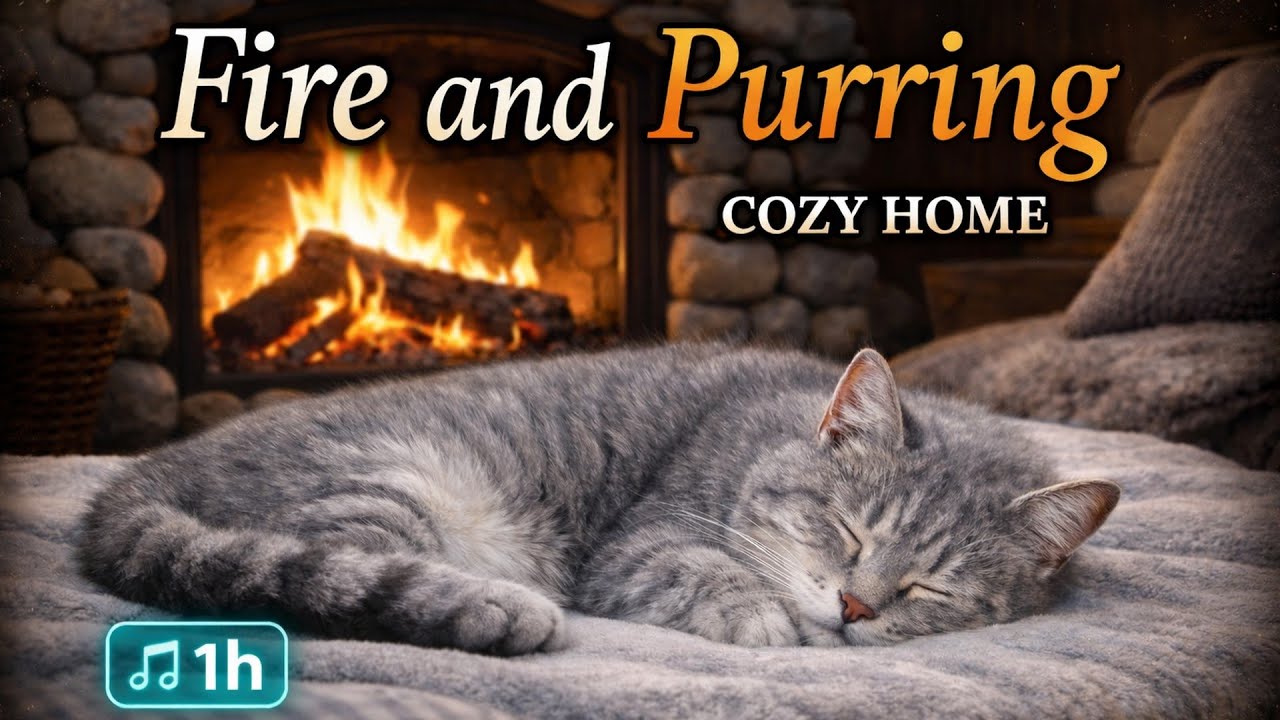 🎵 Melody of Fire & Purring | Cozy Home Ambience with Fireplace & Sleeping Cat (1H)