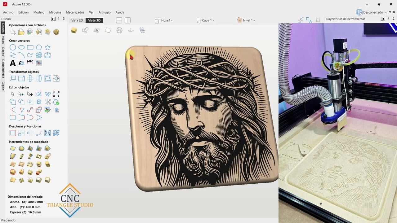 Tallado de Imágenes Aspire 12✨ | Resaltando Sombras con Cajeado en CNC Router