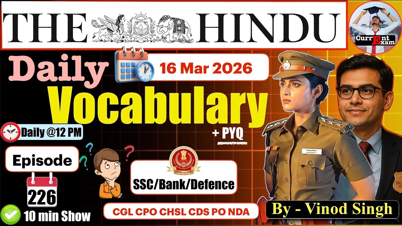 Daily English Vocabulary | The Hindu Vocab - 16 March | Ep-226 Vinod Singh #vocabulary #ssc #bank