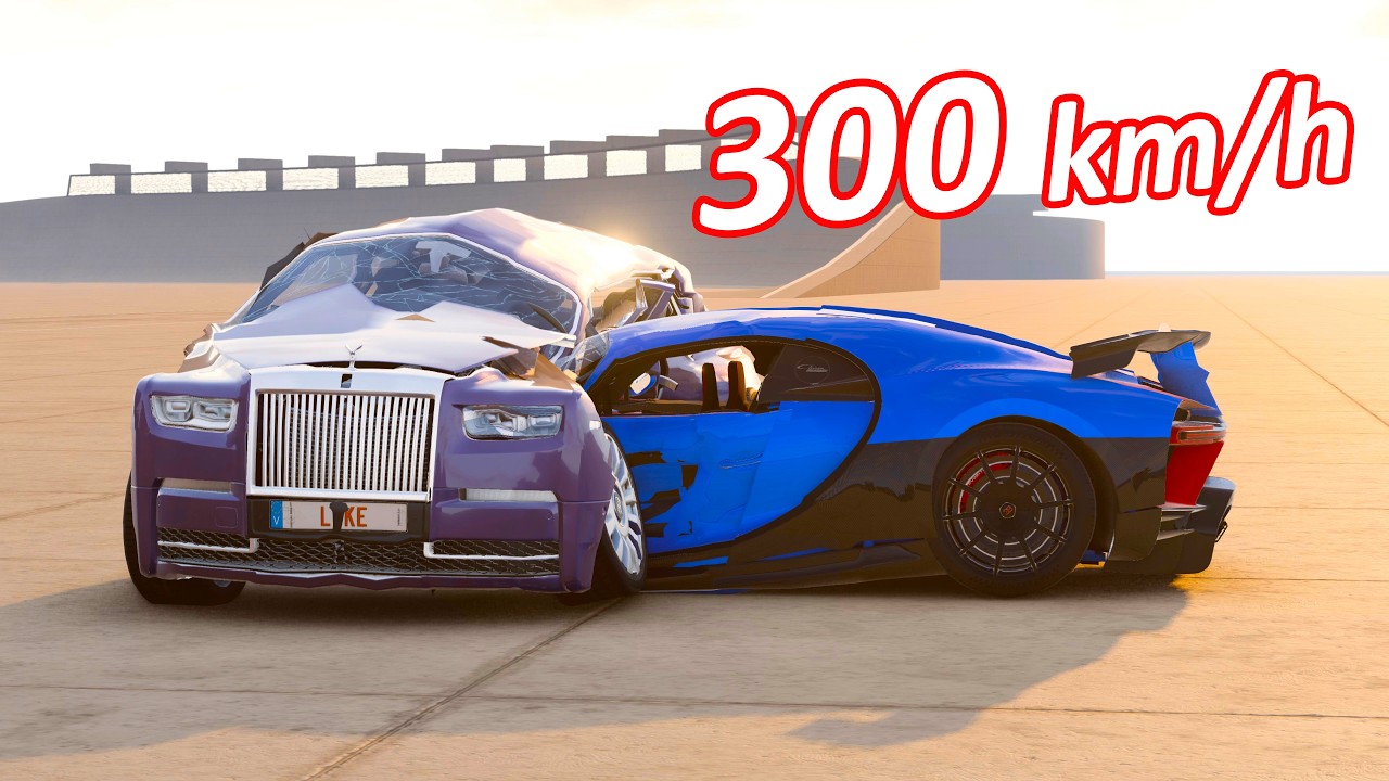 Bugatti Chiron vs Rolls Royce Phantom vs Wall BeamNG Сinematic