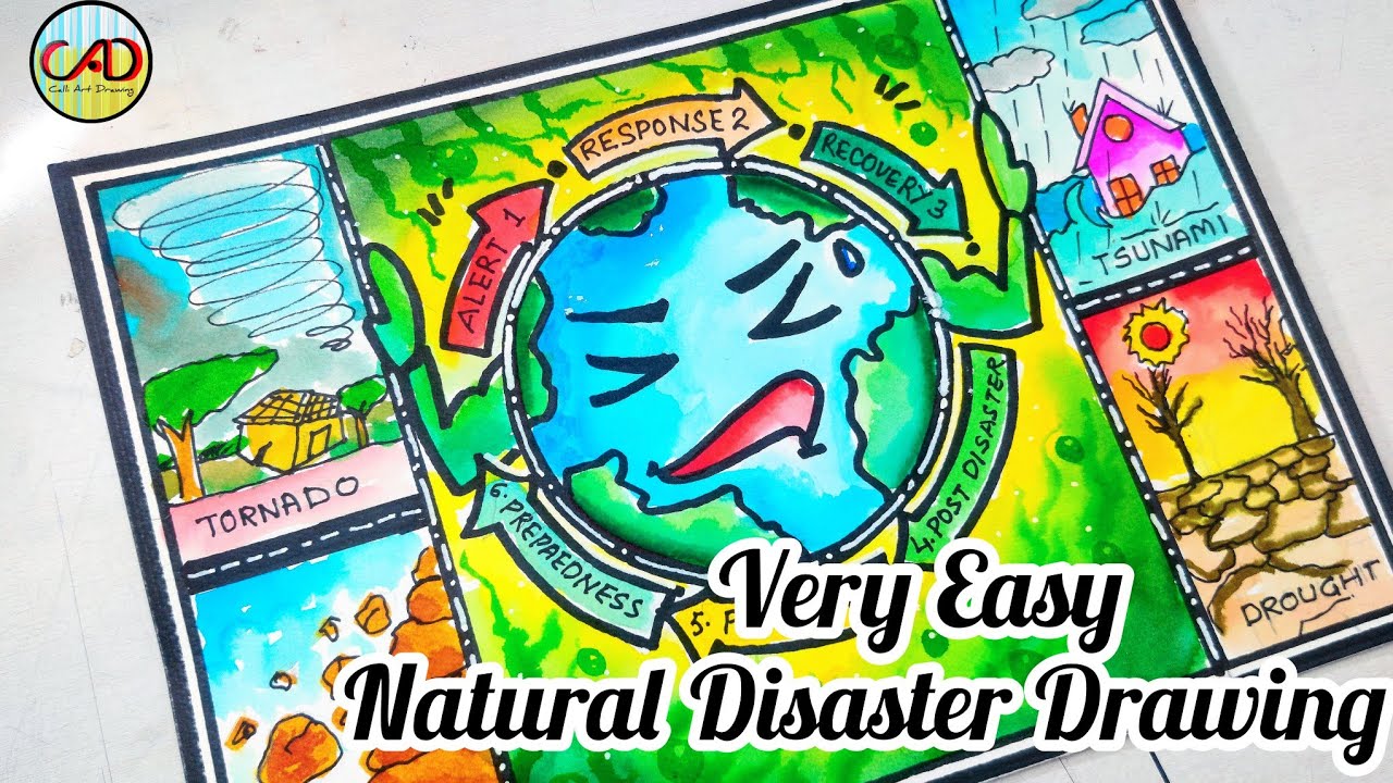International Day For Disaster Reduction Poster Drawing | Types Of Natural Disasters Poster Drawing