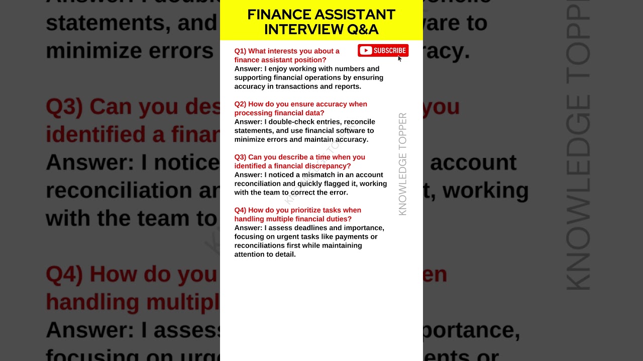 Finance Assistant Interview Questions and Answer