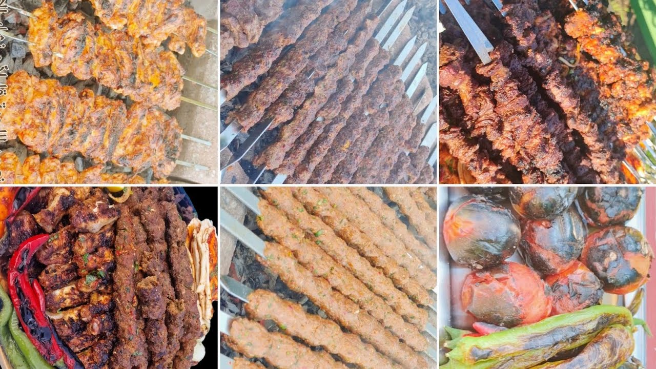 شوي لحم الكباب، شقف🥩و أجنحة الدجاج🍗 بتتبيلة مميزة على الفحم🔥مع اطيب متبل الباذنجان 🍆