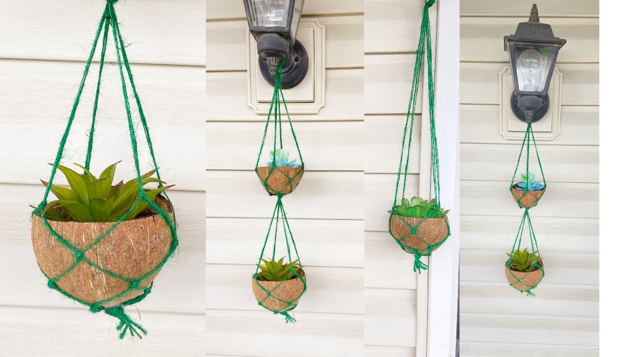 Easy Coconut shell hanging planter | Wall hanging planter diy