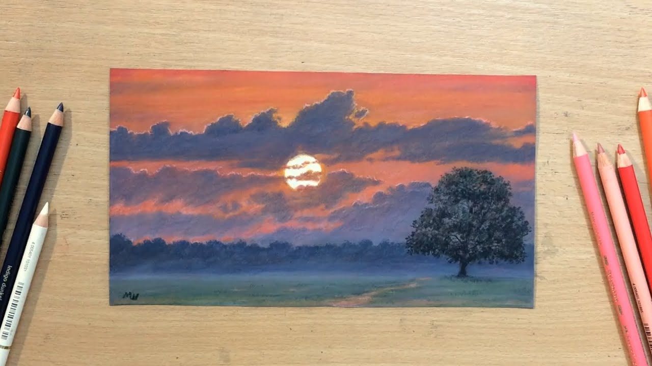 Cloudy Sunset - Landscape in Colored Pencil