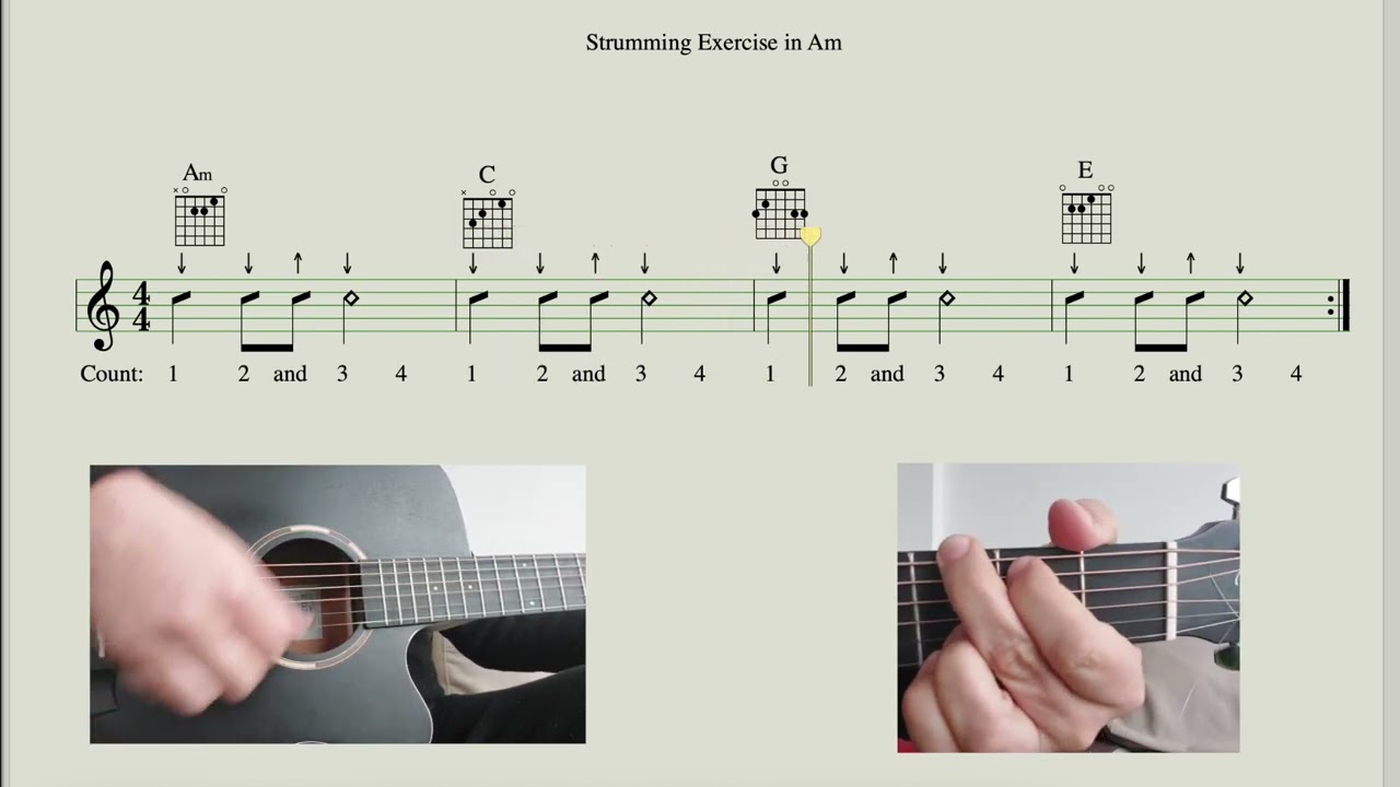 Guitar Strumming Exercise in A minor (Am - C - G - E) [i - III - VII - V] 60 bpm / backing track