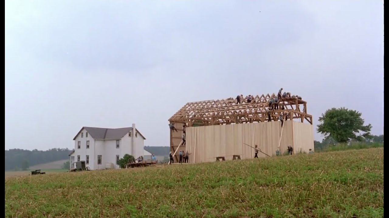 Building an Amish barn  |  Witness (1985)