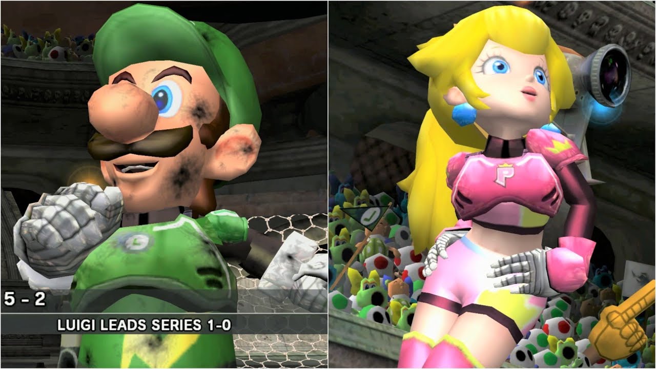 Mario Strikers Charged — Луиджи против Пич — геймплей Wii (4K60 кадров в секунду)