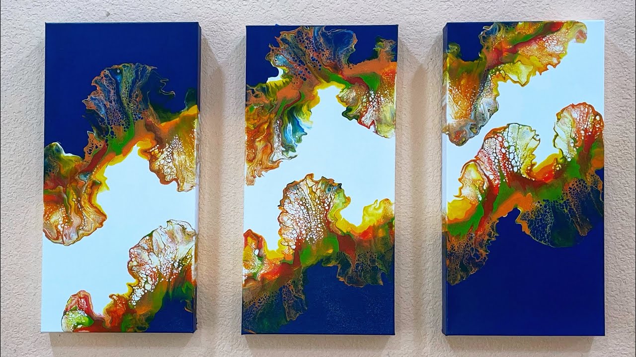 #3 A triptych Dutch Pour with bright colors | Acrylic Painting | Fluid art