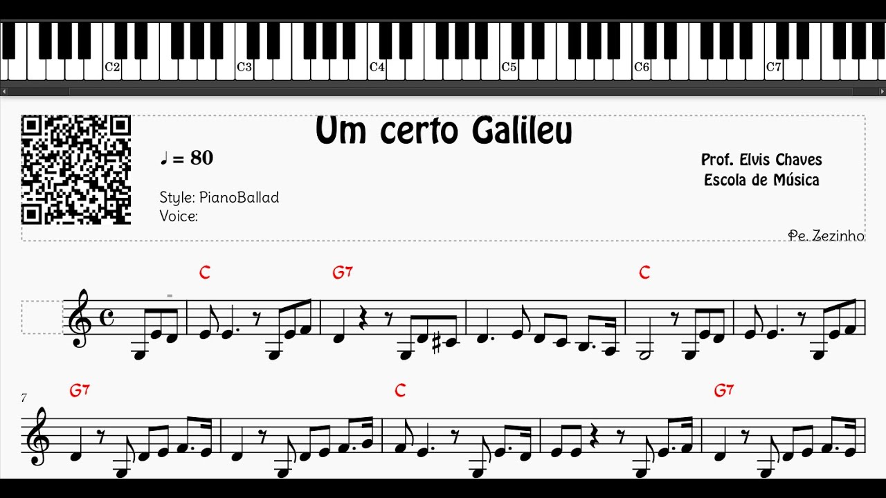 🎼 Um certo Galileu - 6065 - Pe.  Zezinho - Tutorial Partitura  Fácil 2