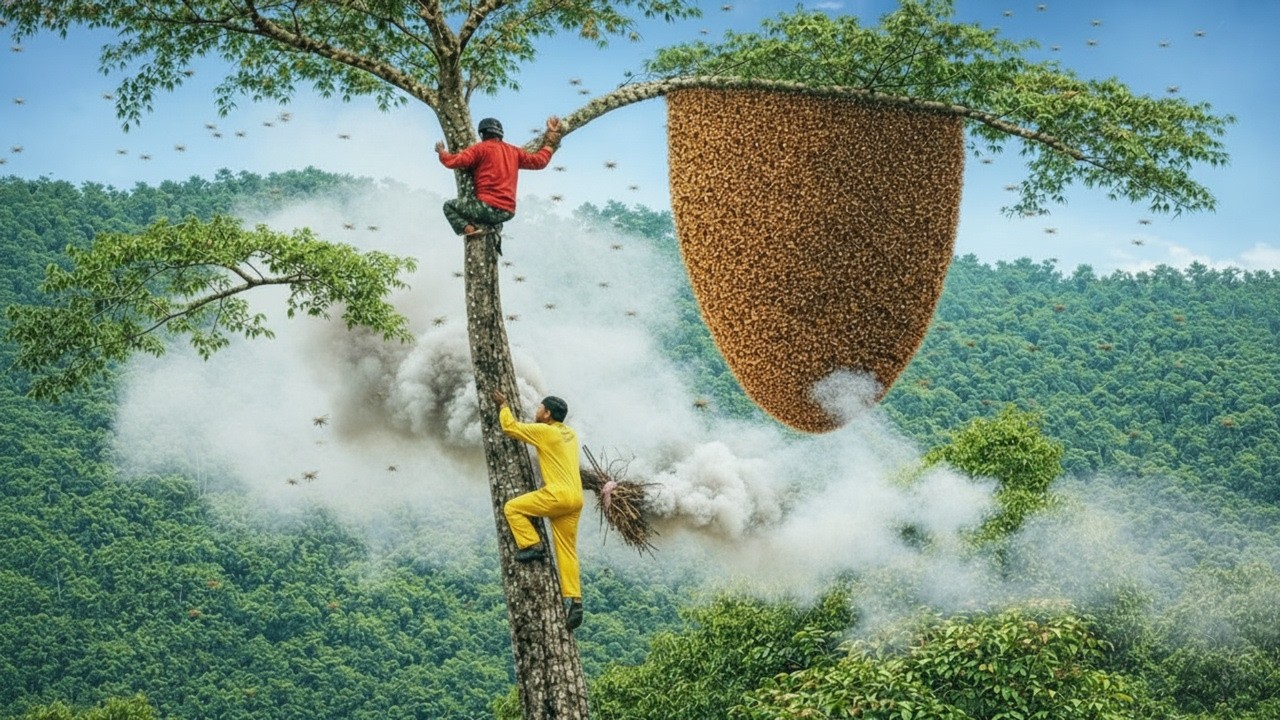 Harvesting Wild Honey at Extreme Heights — Surrounded by Thousands of Angry Bees