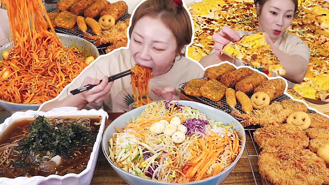 더우니까 냉모밀에 쫄면+돈까스, 각종 튀김까지!! 후식은 청년피자 신메뉴!! 230731/Mukbang, eating show