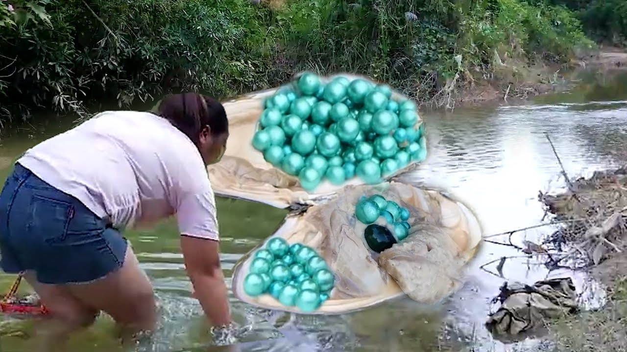 The harvest is unimaginable! The girl discovered a river clam, which was filled with green pearls