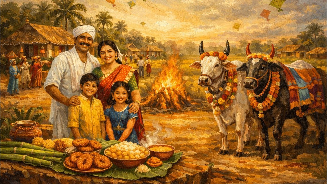 Sankranti (Pongal) – The Festival of Harvest | Andhra Village (Oil Painting) Cinematic Story