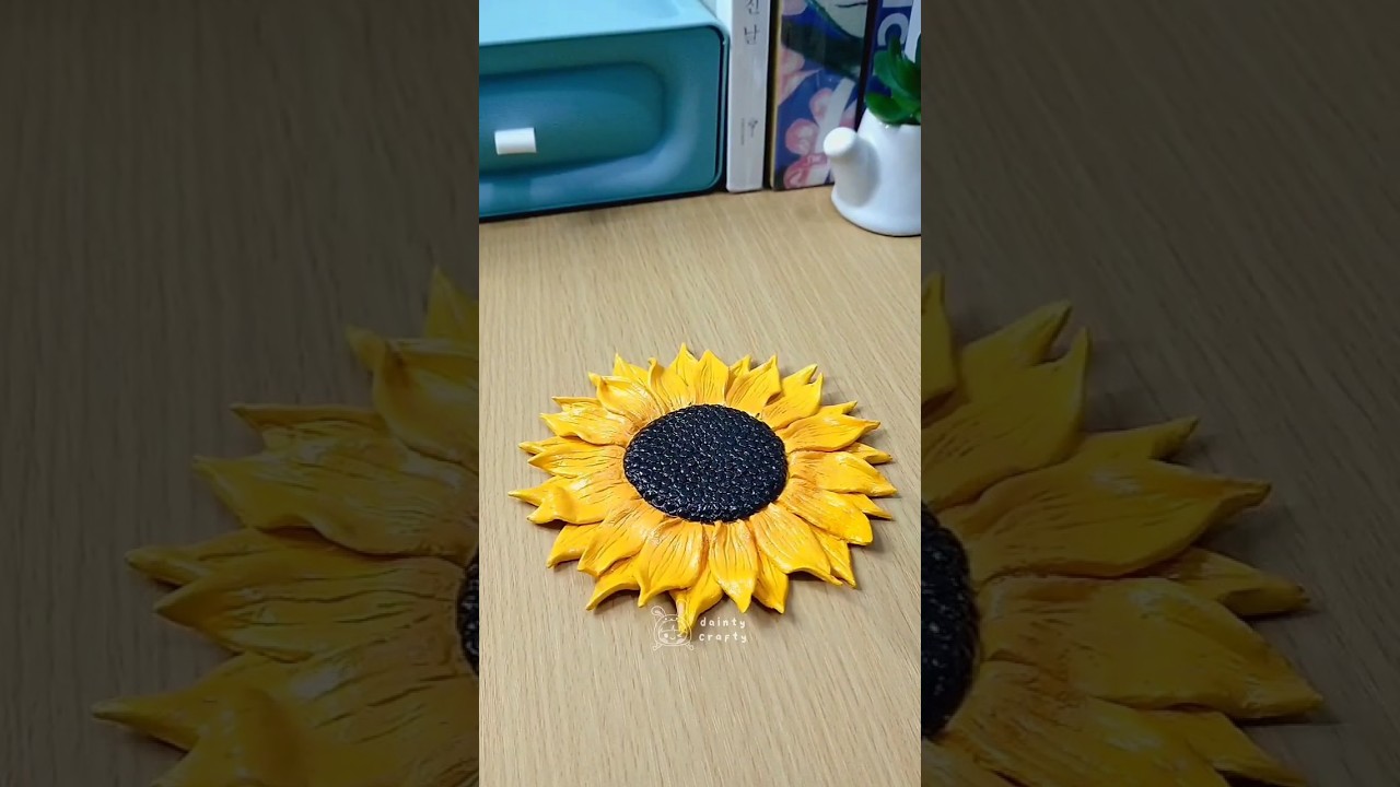 Sunflower clay candle coaster🌻 #airdryclay #claysunflower #clay #clayart #clayartideas #painting