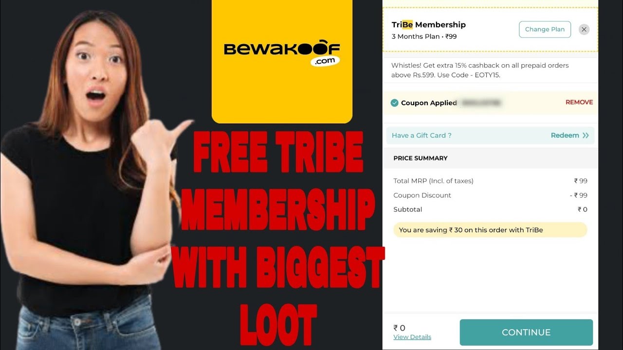FREE TRIBE MEMBERSHIP || FREE COUPONS LOOT FROM BEWAKOOF