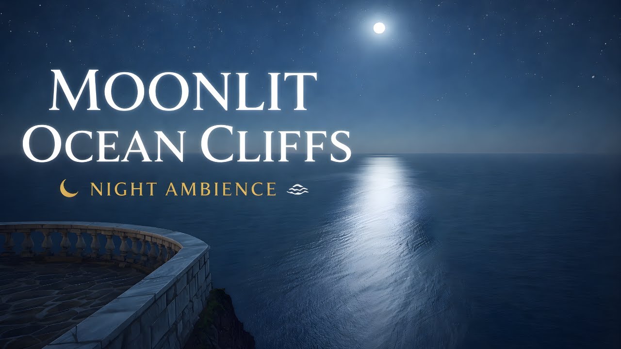 Moonlit Ocean Cliffs 🌙 Night Ambience | Distant Waves, Deep Sleep (1 Hour)