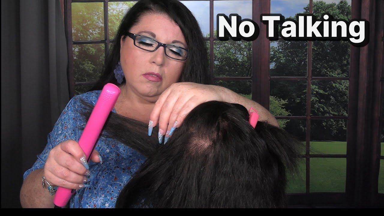 ASMR Hair Straightening (NO TALKING) (Dry Haircut, Hair Brushing) Hair Salon Roleplay