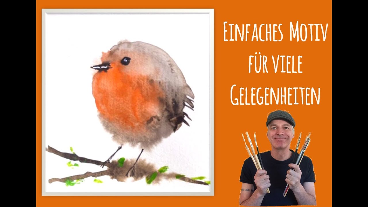 Aquarell malen für Anfänger: süßes Rotkehlchen | Kunstunterricht