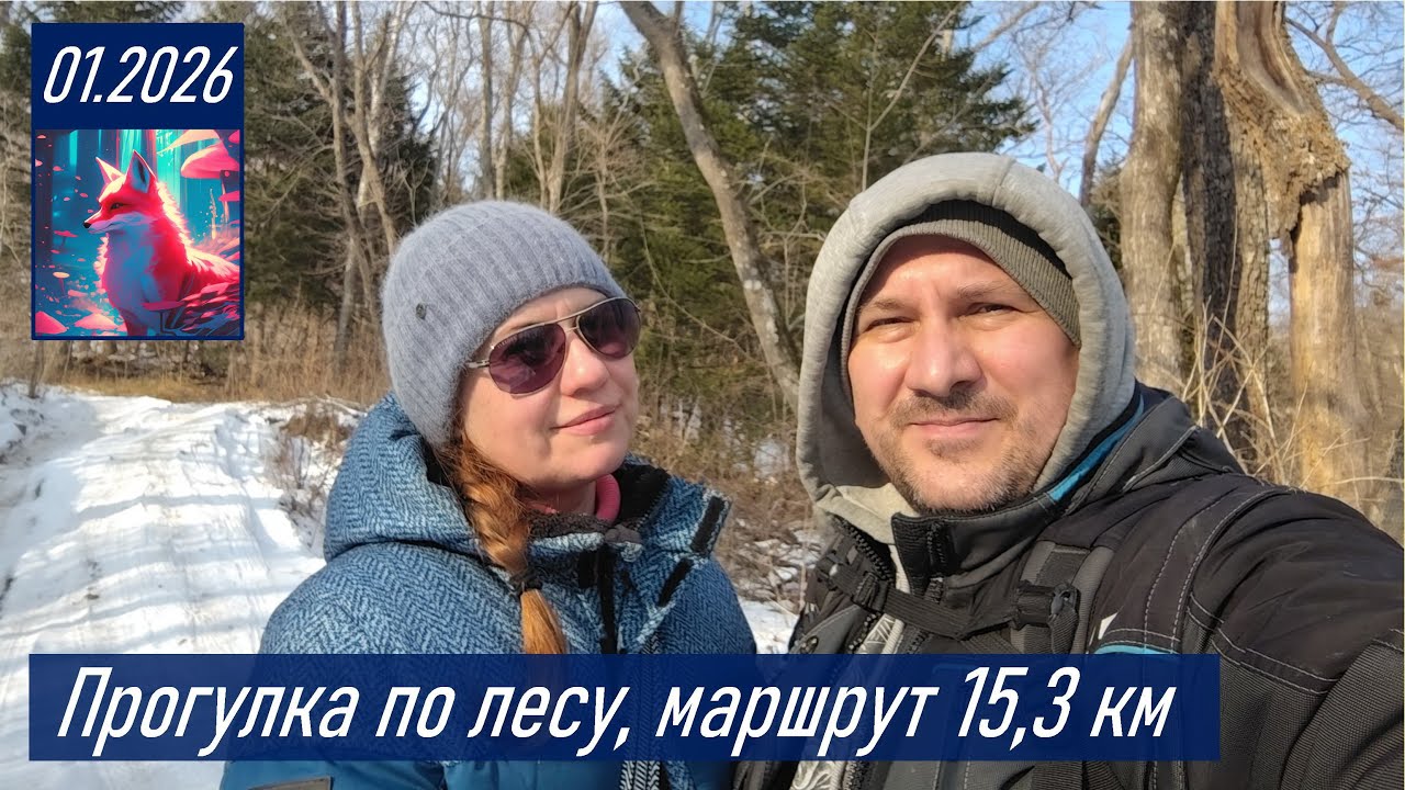 Зимняя прогулка с женой по лесным дорогам о. Русский, маршрут 15,5 км