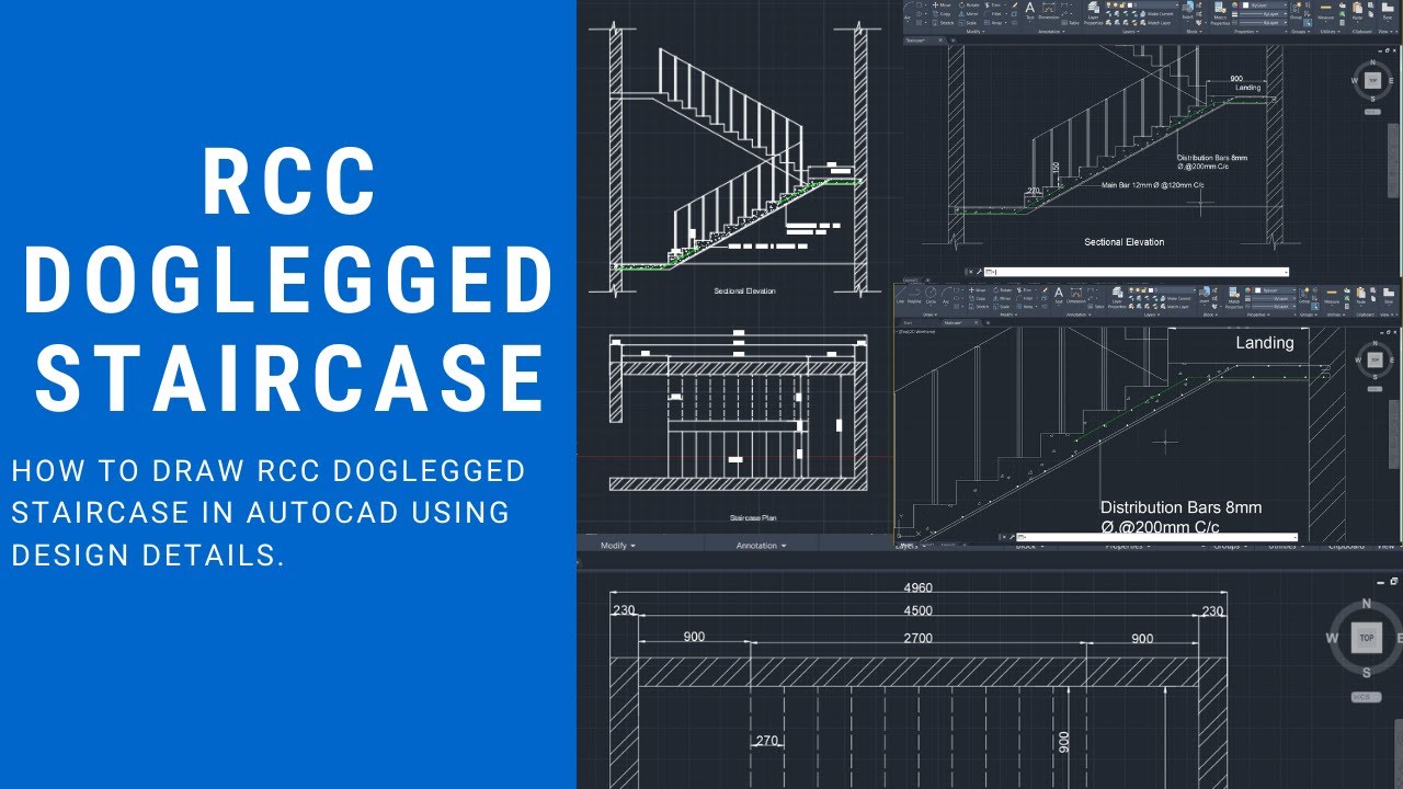 How to draw RCC Doglegged Staircase in AutoCAD using Design Details.|| Reinforcement Details  part 1