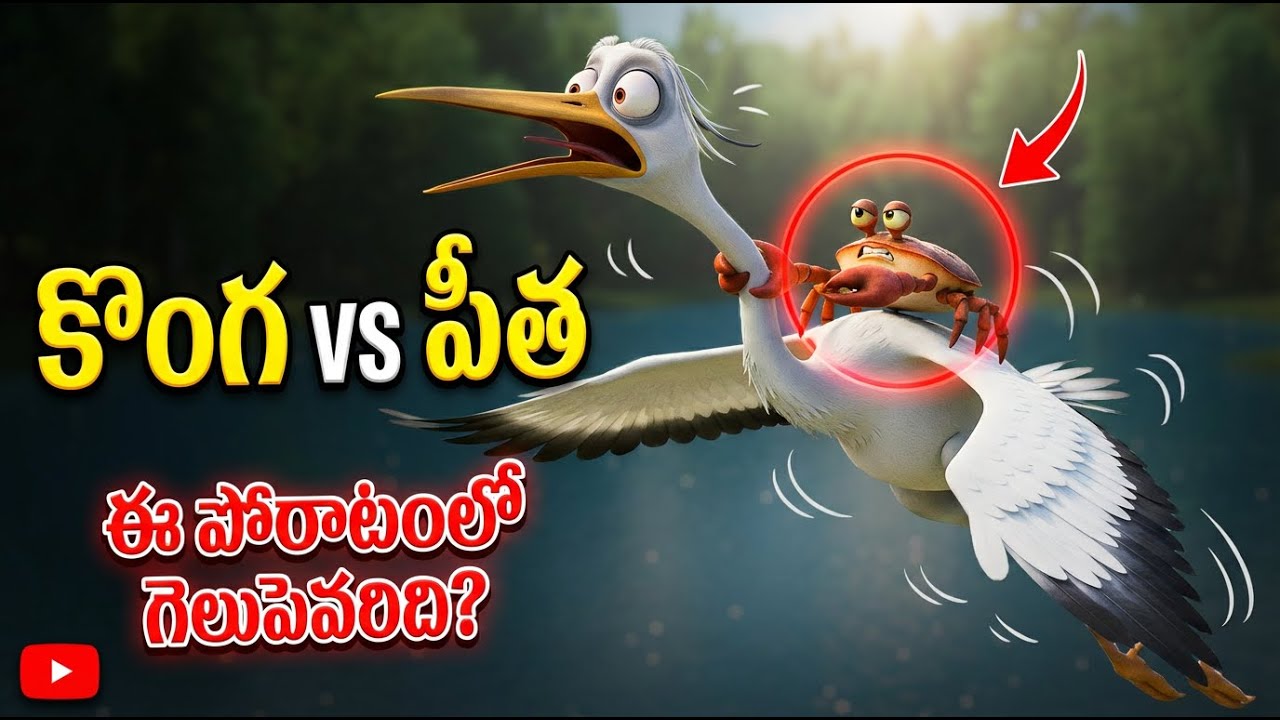 కొంగ vs పీత: ఈ పోరాటంలో గెలుపెవరిది? 🐦🦀 | పిల్లల నీతి కథ | Panchatantra Story in Telugu
