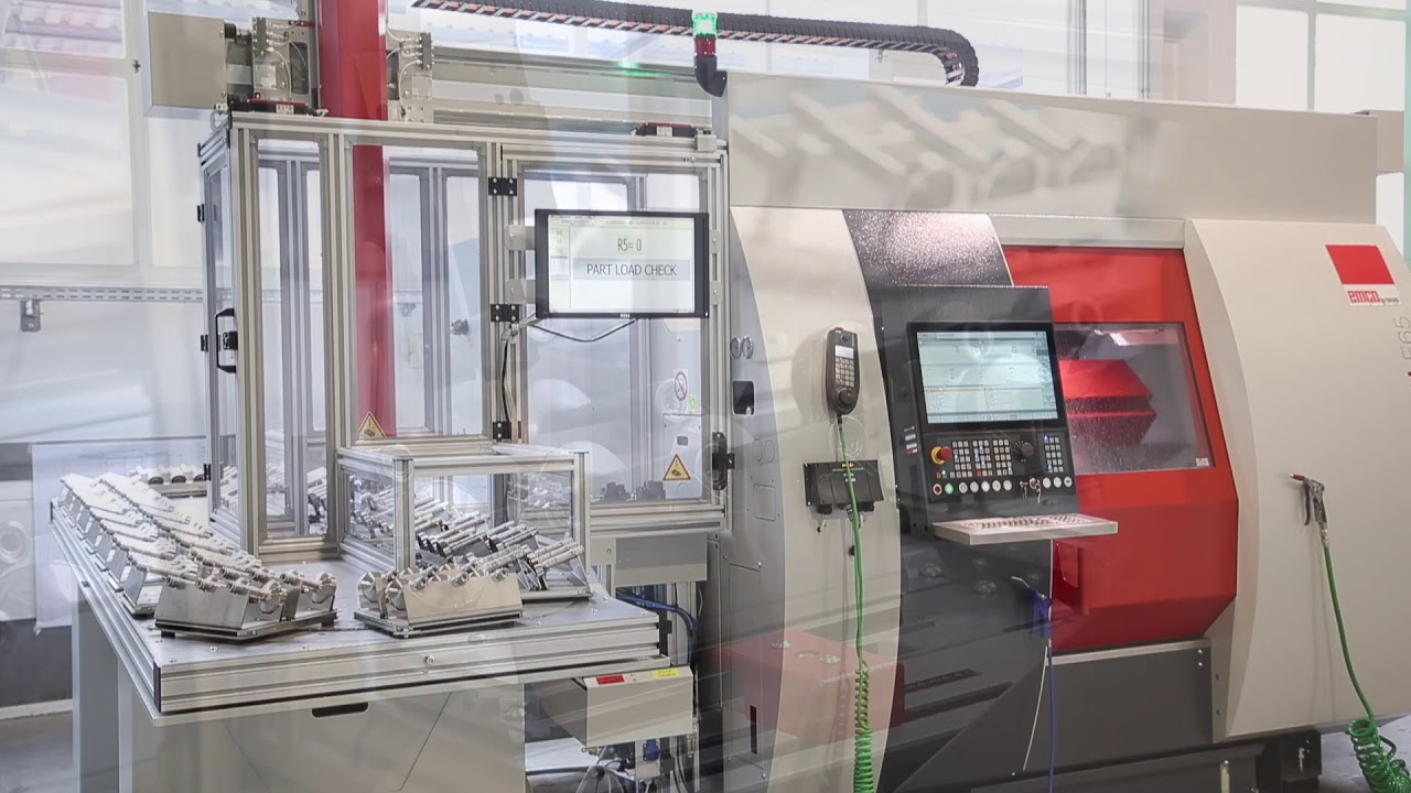 EMCOTURN E65 Einspindelmaschine mit Portallader und Messeinheit