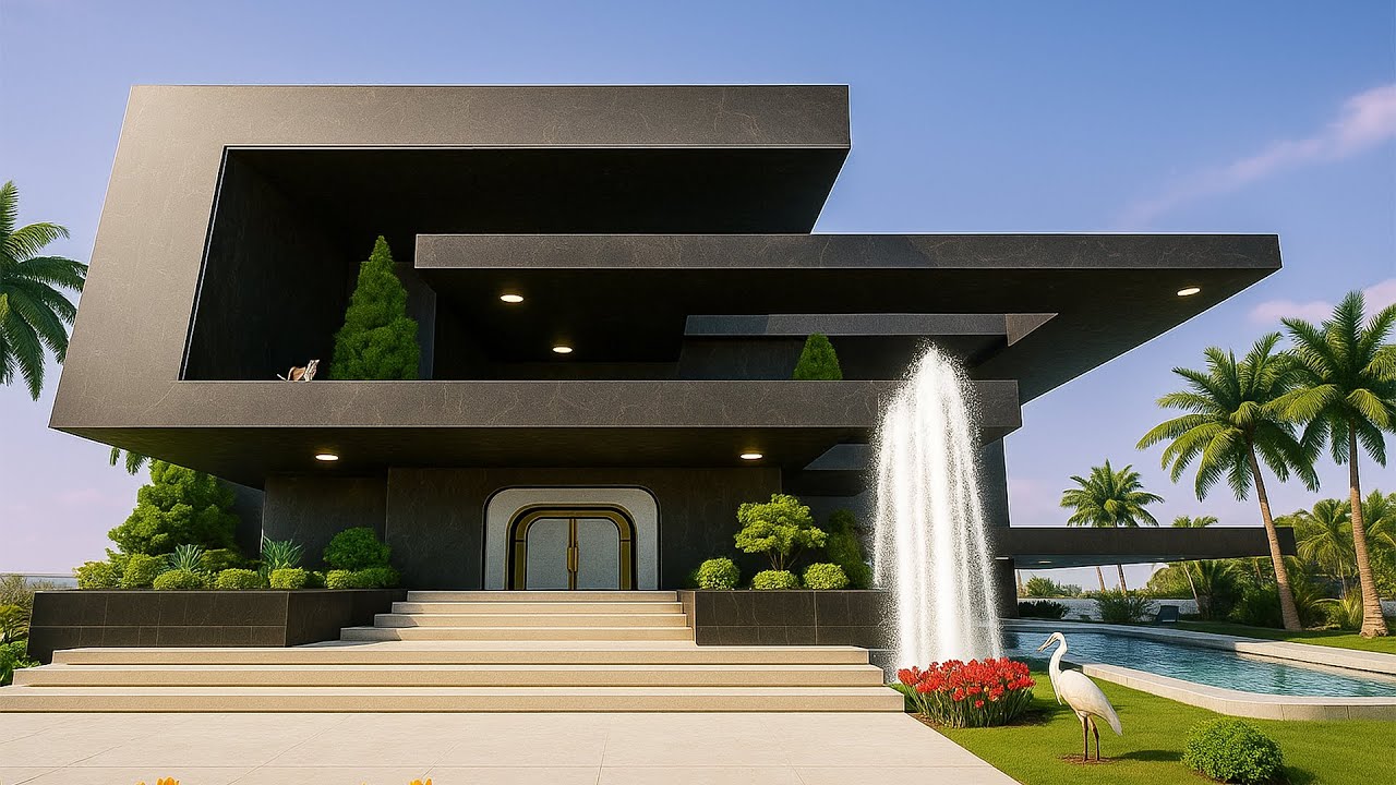 PUBG Home Design Level 30&ndash;35 🏡 | Luxury Pool 💦, Fountain 🌊 & Palm Trees 🌴✨