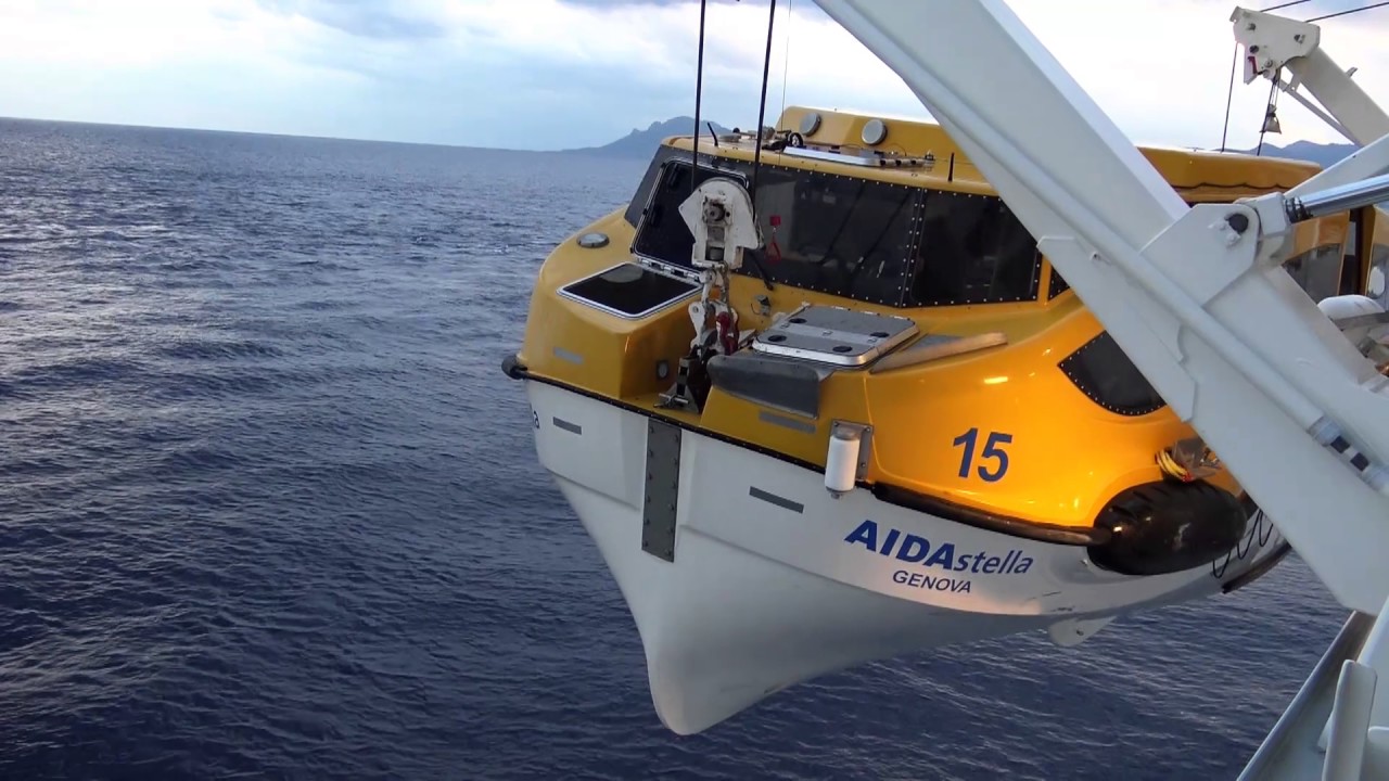 Lifeboat attaching to a cruise ship AIDAstella