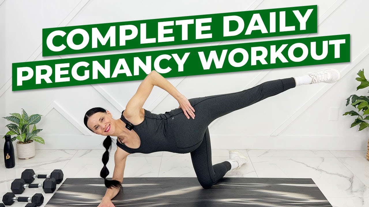 Full Body Pregnancy Exercises (Warm Up + Cardio + Strength + Stretch)