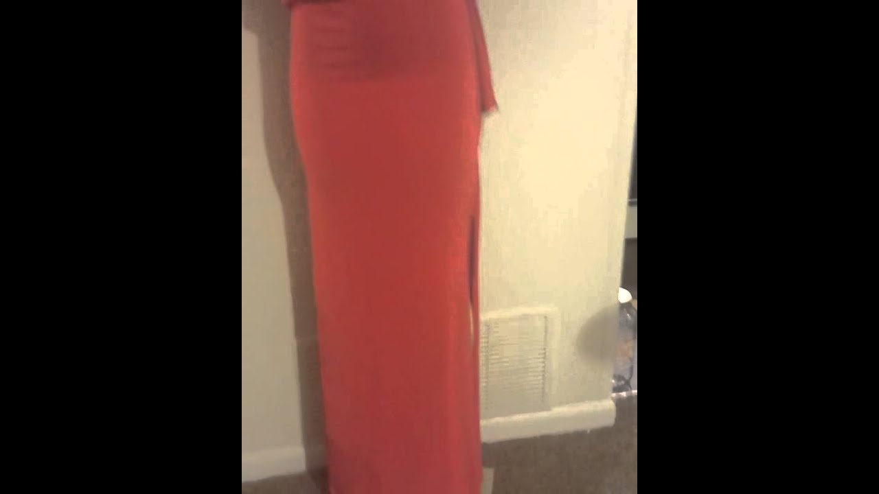 AMOR ALLURR RED LONG OFF THE SHOULDER DRESS