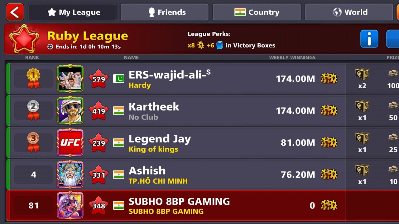 RUBY LEAGUE TOP 😱 8 BALL POOL
