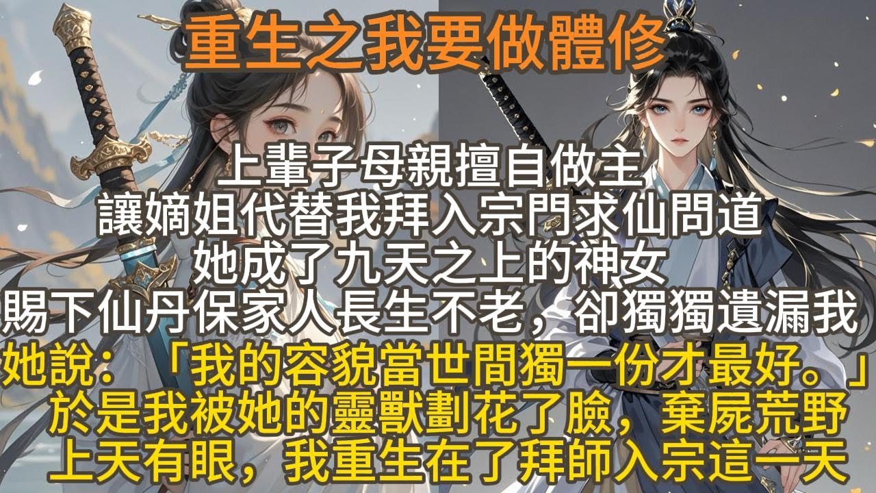 完結爽文：重生之我要做體修，上輩子母親擅自做主讓嫡姐代替我拜入宗門求仙問道。她成了九天之上的神女，賜下仙丹保家人長生不老，卻獨獨遺漏了我。