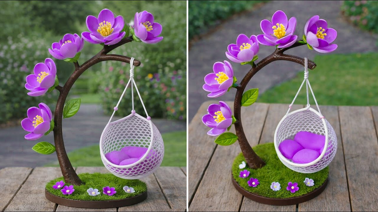 DIY Mini Swing Flower Tree Decor🌸 | Handmade Table Decoration Using Waste Materials#MiniSwingDecor