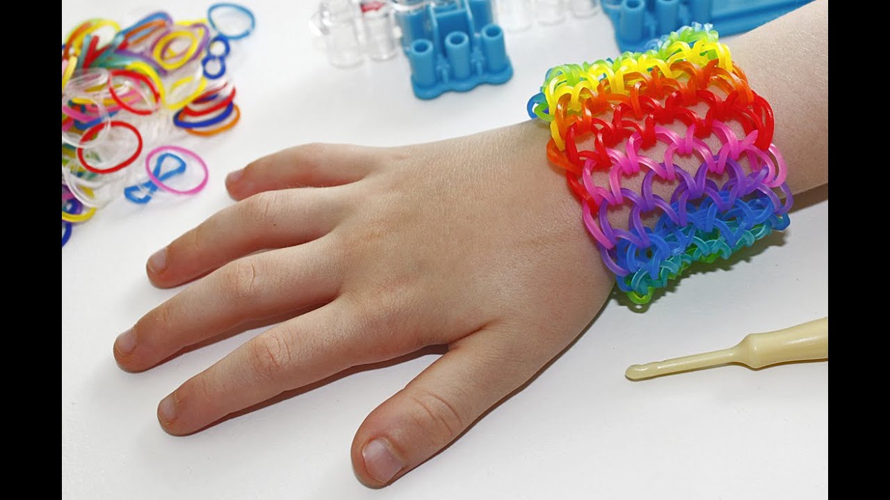 TUTO : bracelet élastique Ecailles de dragon arc en ciel - manchette Rainbow Loom (en Français)
