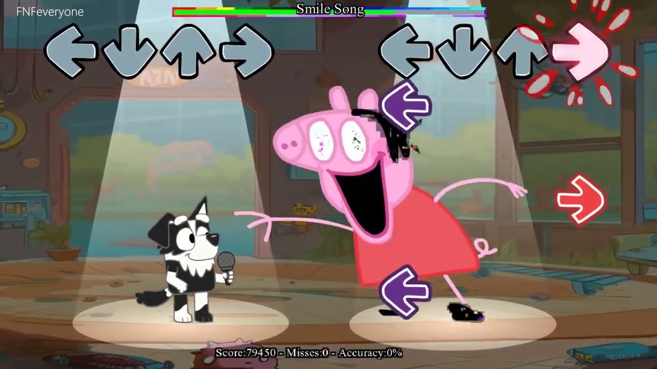 FNF Peppa ALL PHASES vs Bluey, Bingo & Mackenzie Sings Smile | Bluey FNF Mods - Friday Night Funkin'
