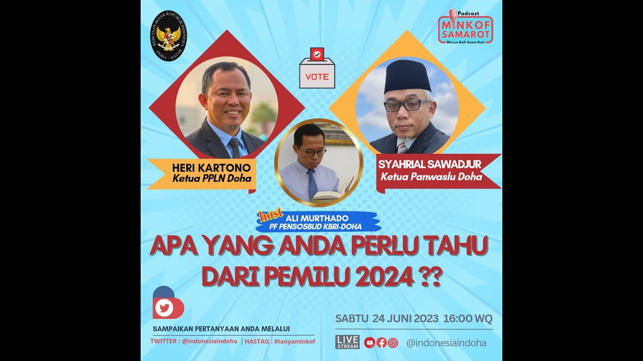 Minkof Samarot Eps. 22 - Apa yang Perlu Anda Tahu dari Pemilu 2024 (24 Juni 2023 at 16 Qatar time)