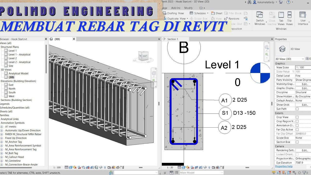 Tutorial Autocad REVIT - 40 Membuat Rebar TAG Di Autocad REVIT Rebar tag