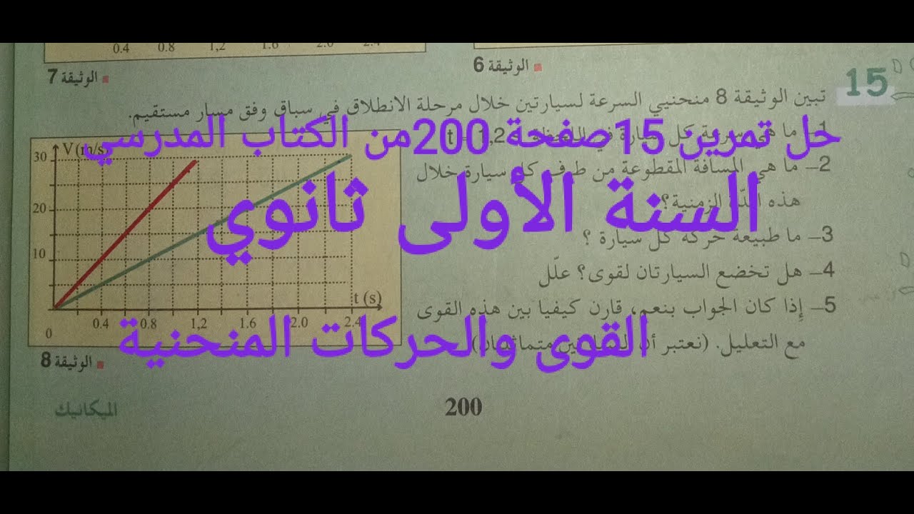 السنة الأولى ثانوي:حل تمرين 15صفحة 200من الكتاب المدرسي||الوحدة 2:القوى والحركات المستقيمة