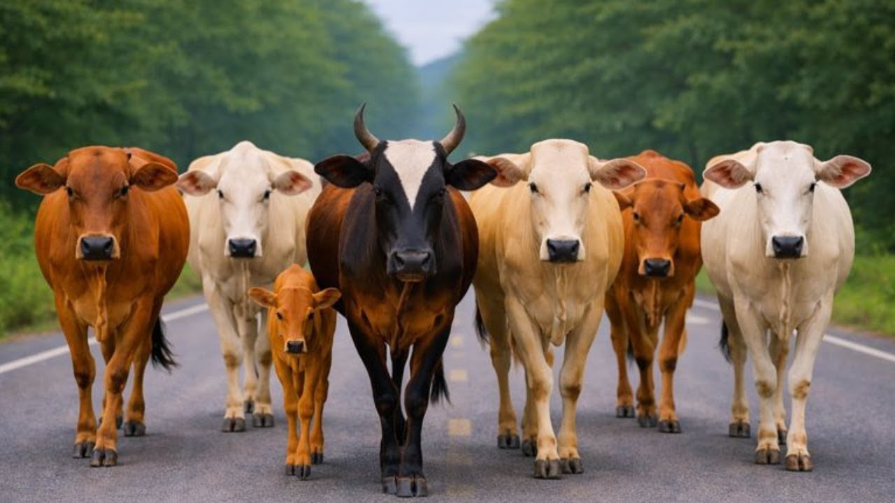 Pengembala Menggiring sapi lembu jinak menuju kandang, Suara Sapi Moo, Sapi Lucu berkawanan di jalan