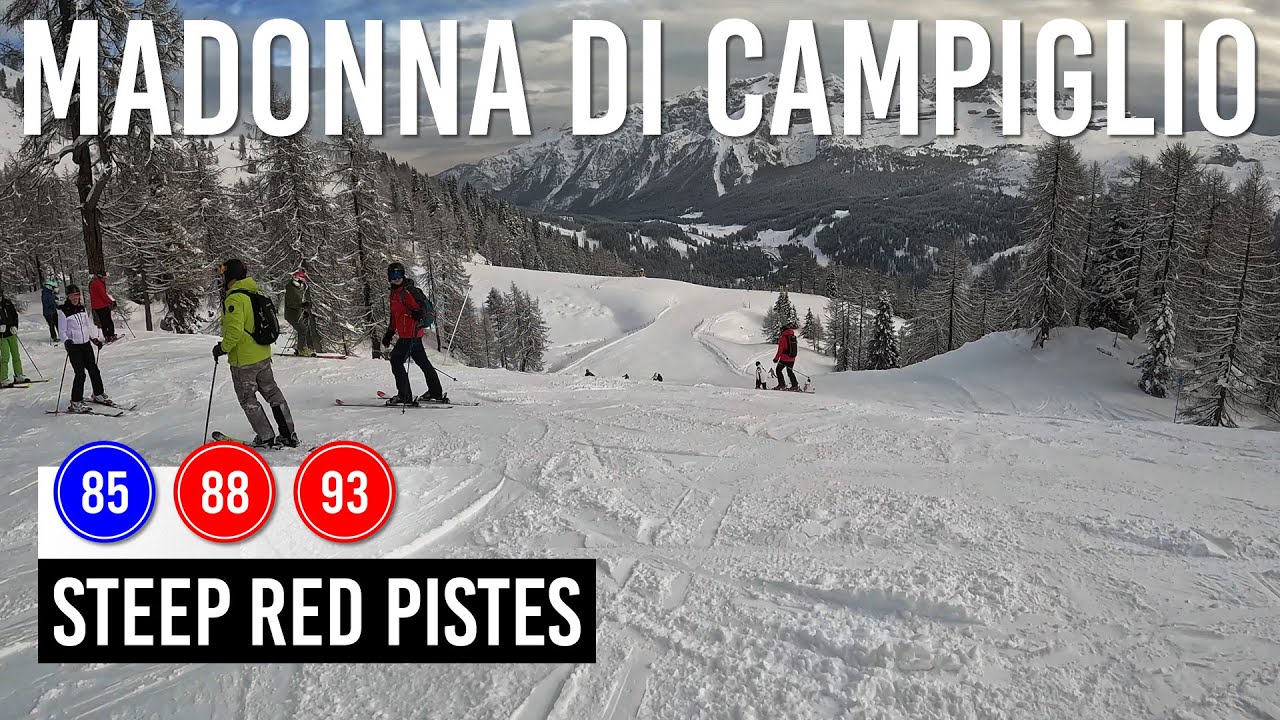Steep Red Pistes 88 and 93 in Madonna di Campiglio, Dolomiti di Brenta