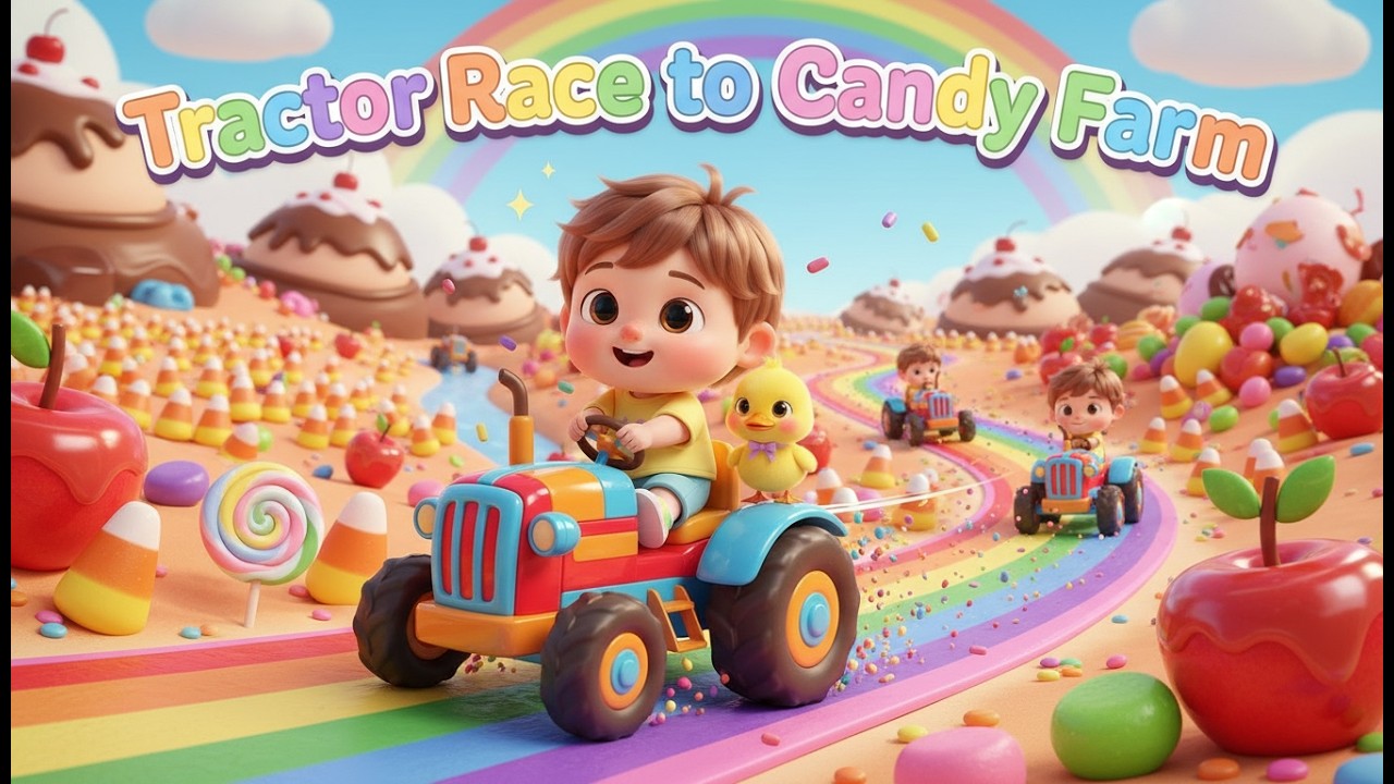 Tractor Race to Candy Farm – Nursery Rhyme, Toddler Learning, Vehicle Fun, and Imaginative Play