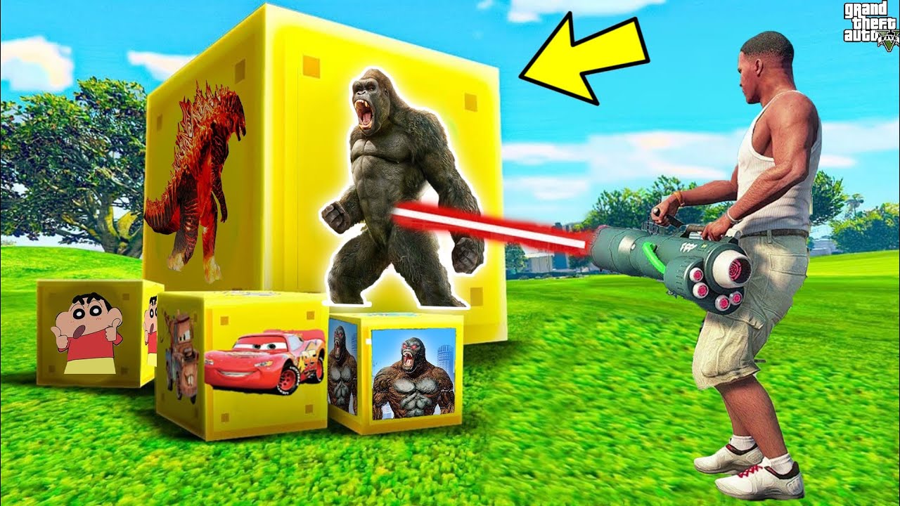 GTA 5: Opening MEGA *GODZILLA & KINGKONG * Lucky Blocks With SHINCHAN & FRANKLIN In GTA V!